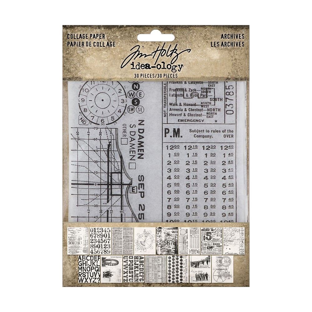 Idea-ology Tim Holtz Collage Paper Archives-30 Pieces