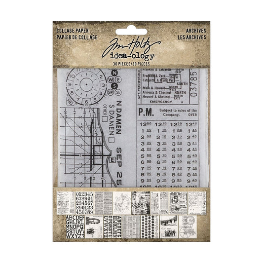 Idea-ology Tim Holtz Collage Paper Archives-30 Pieces