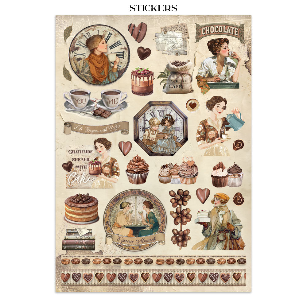 Stamperia Coffee and Chocolate Junk Journal Stickers, Backgrounds, Cut-Outs
