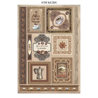 Stamperia Coffee and Chocolate Junk Journal Stickers, Backgrounds, Cut-Outs