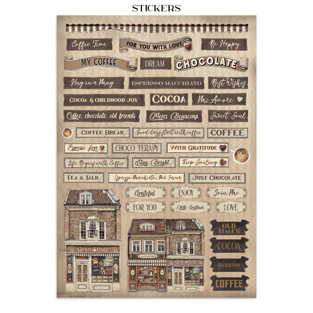 Stamperia Coffee and Chocolate Junk Journal Stickers, Backgrounds, Cut-Outs