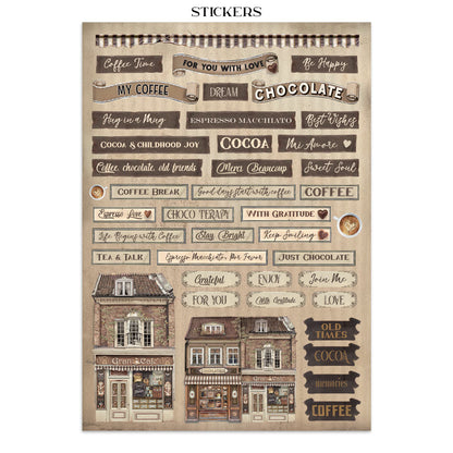 Stamperia Coffee and Chocolate Junk Journal Stickers, Backgrounds, Cut-Outs