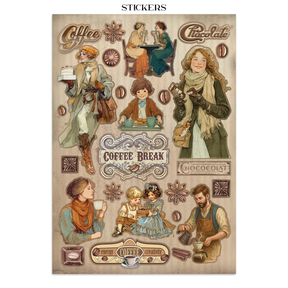 Stamperia Coffee and Chocolate Junk Journal Stickers, Backgrounds, Cut-Outs
