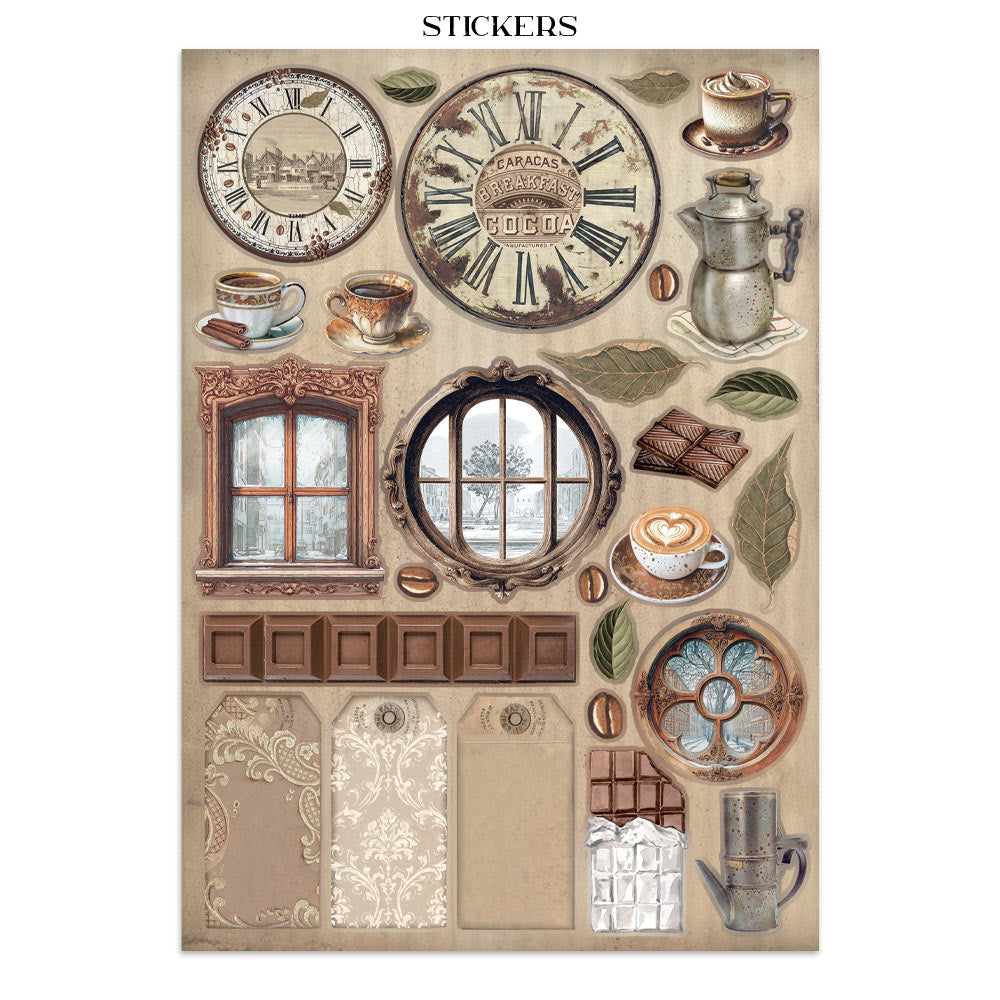 Stamperia Coffee and Chocolate Junk Journal Stickers, Backgrounds, Cut-Outs