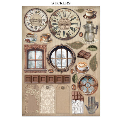 Stamperia Coffee and Chocolate Junk Journal Stickers, Backgrounds, Cut-Outs