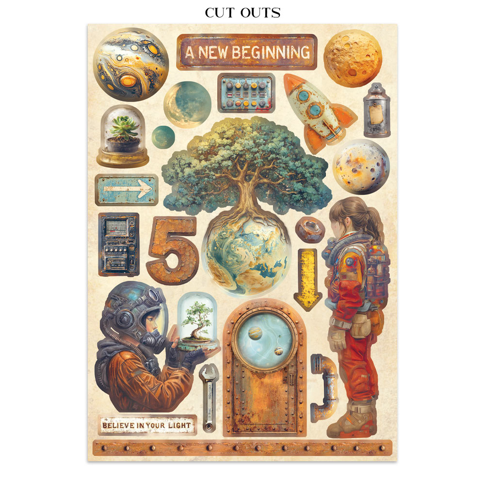 Stamperia A New Beginning Junk Journal Stickers, Backgrounds, Cut-Outs