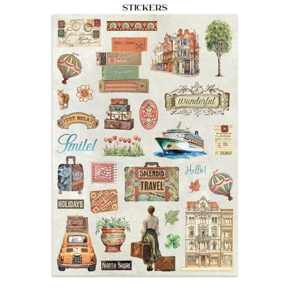 Stamperia Art of Travelling Junk Journal Stickers, Backgrounds, Cut-Outs