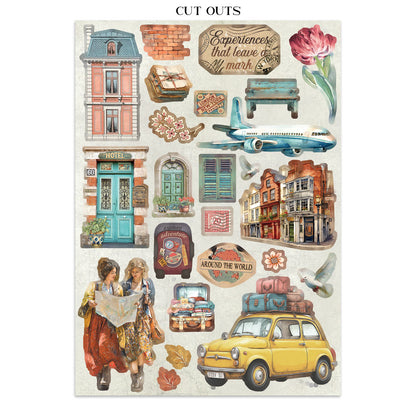 Stamperia Art of Travelling Junk Journal Stickers, Backgrounds, Cut-Outs