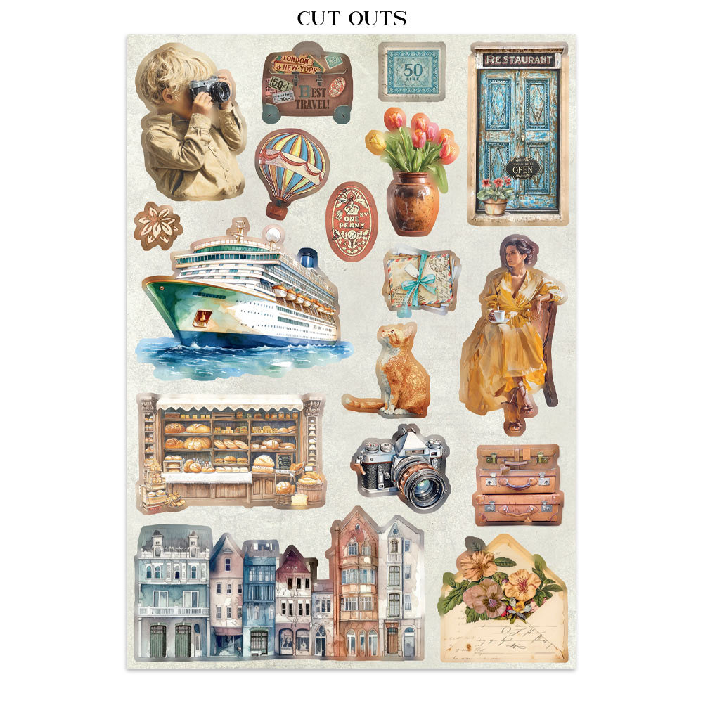 Stamperia Art of Travelling Junk Journal Stickers, Backgrounds, Cut-Outs