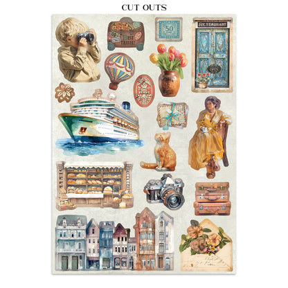 Stamperia Art of Travelling Junk Journal Stickers, Backgrounds, Cut-Outs