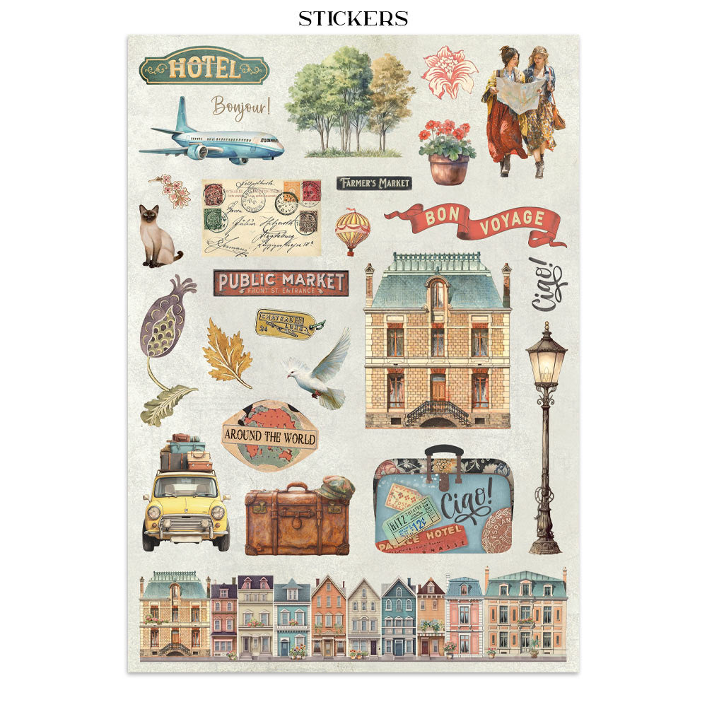 Stamperia Art of Travelling Junk Journal Stickers, Backgrounds, Cut-Outs