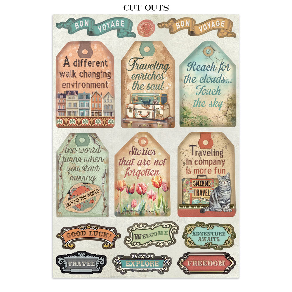 Stamperia Art of Travelling Junk Journal Stickers, Backgrounds, Cut-Outs