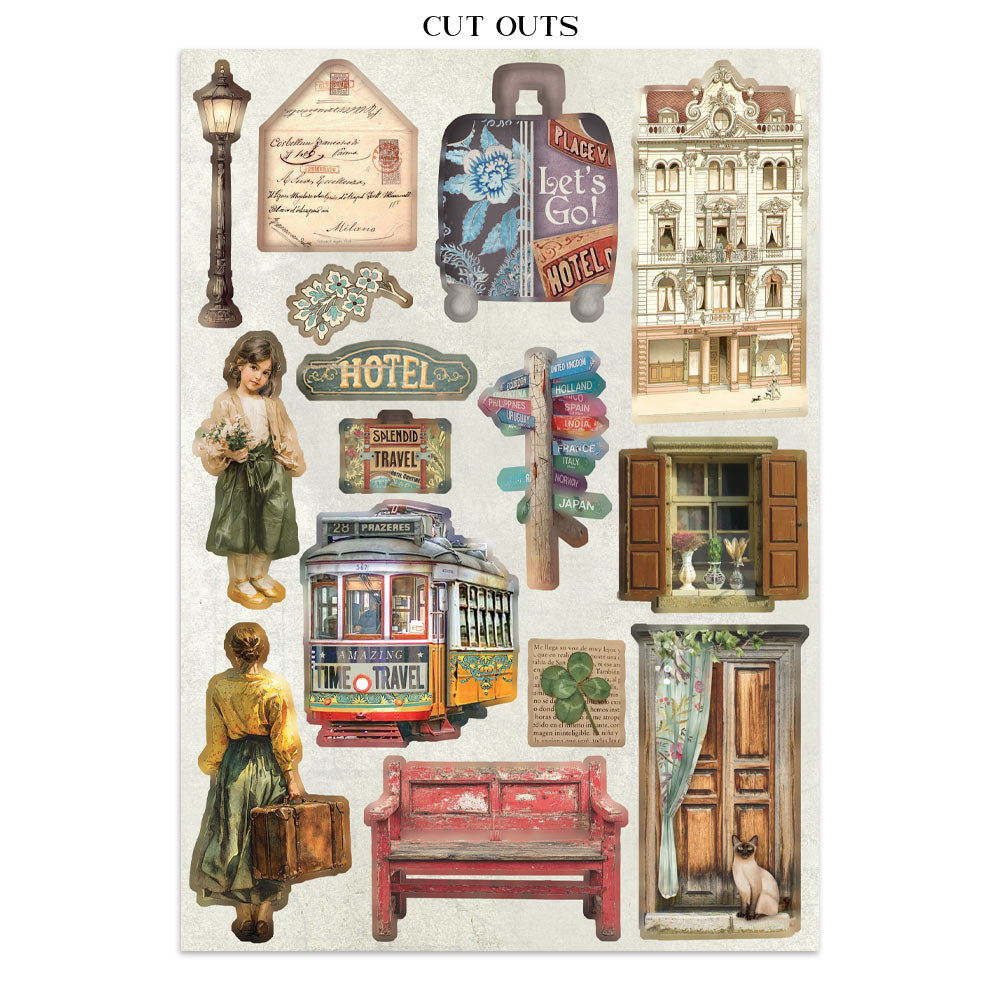 Stamperia Art of Travelling Junk Journal Stickers, Backgrounds, Cut-Outs