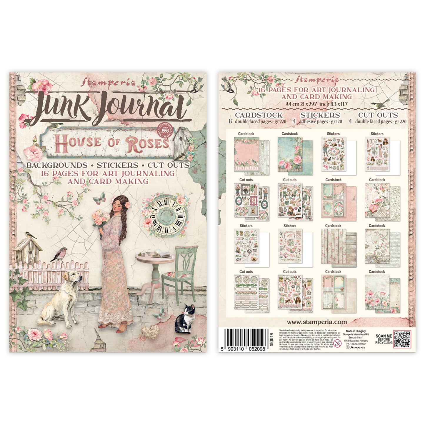 Stamperia House of Roses Junk Journal Stickers, Backgrounds, Cut-Outs (SBJK19)