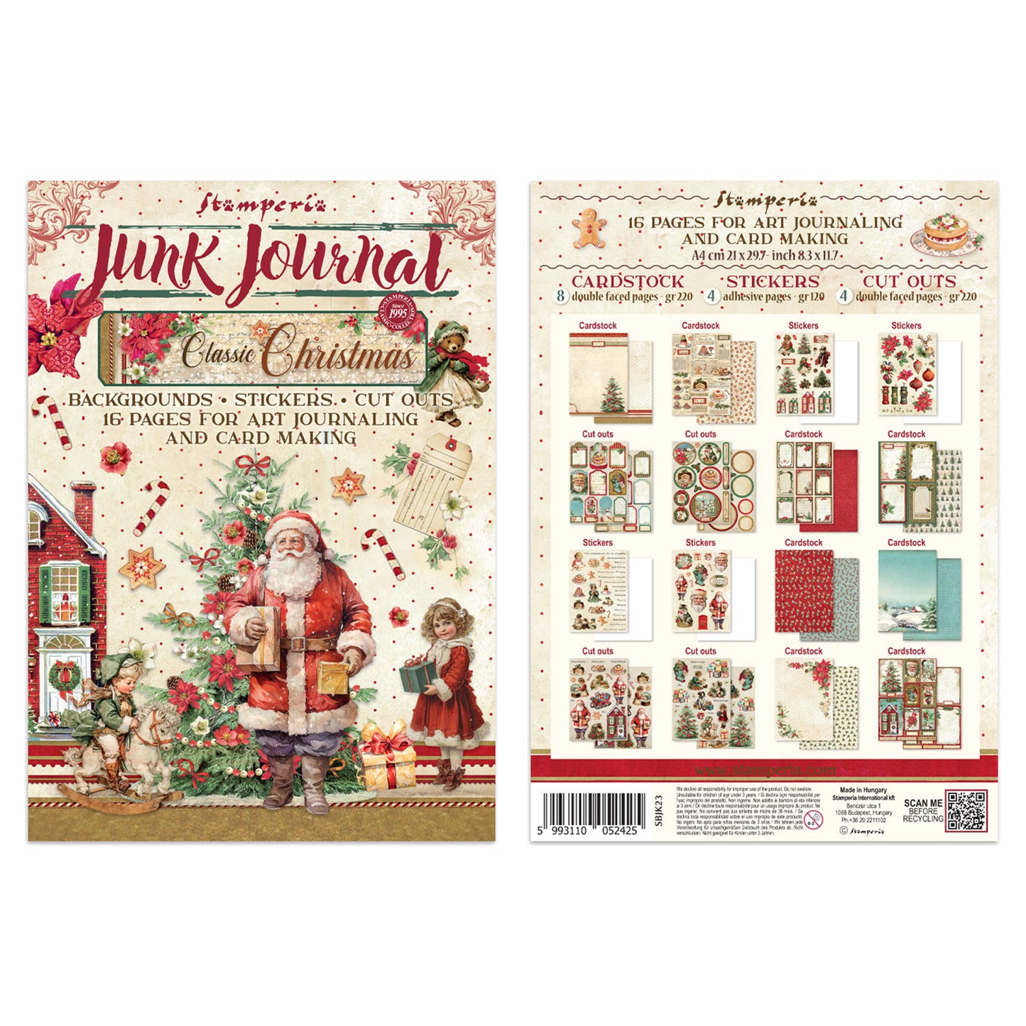 Stamperia Classic Christmas Junk Journal Stickers, Backgrounds, Cut-Outs