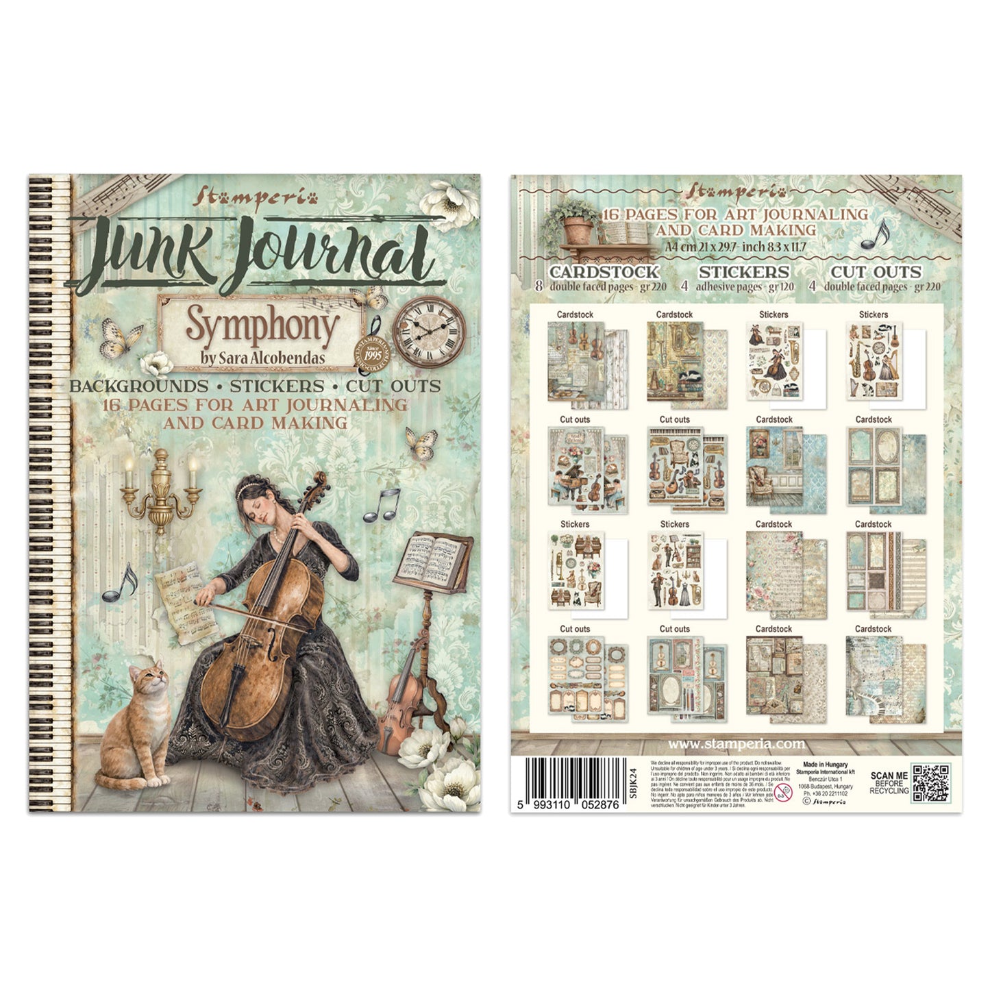Stamperia Symphony Junk Journal Stickers, Backgrounds, Cut-Outs by Sara Alcobendas