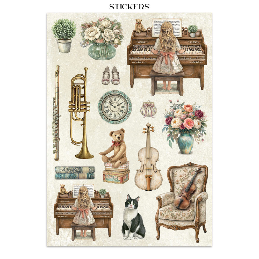 Stamperia Symphony Junk Journal Stickers, Backgrounds, Cut-Outs by Sara Alcobendas