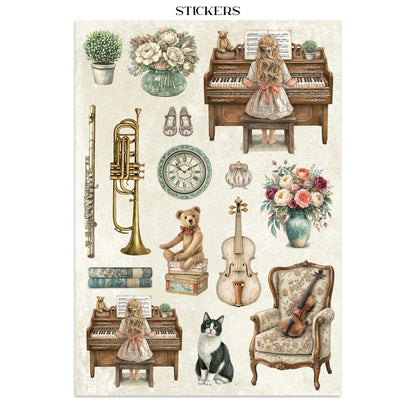Stamperia Symphony Junk Journal Stickers, Backgrounds, Cut-Outs by Sara Alcobendas