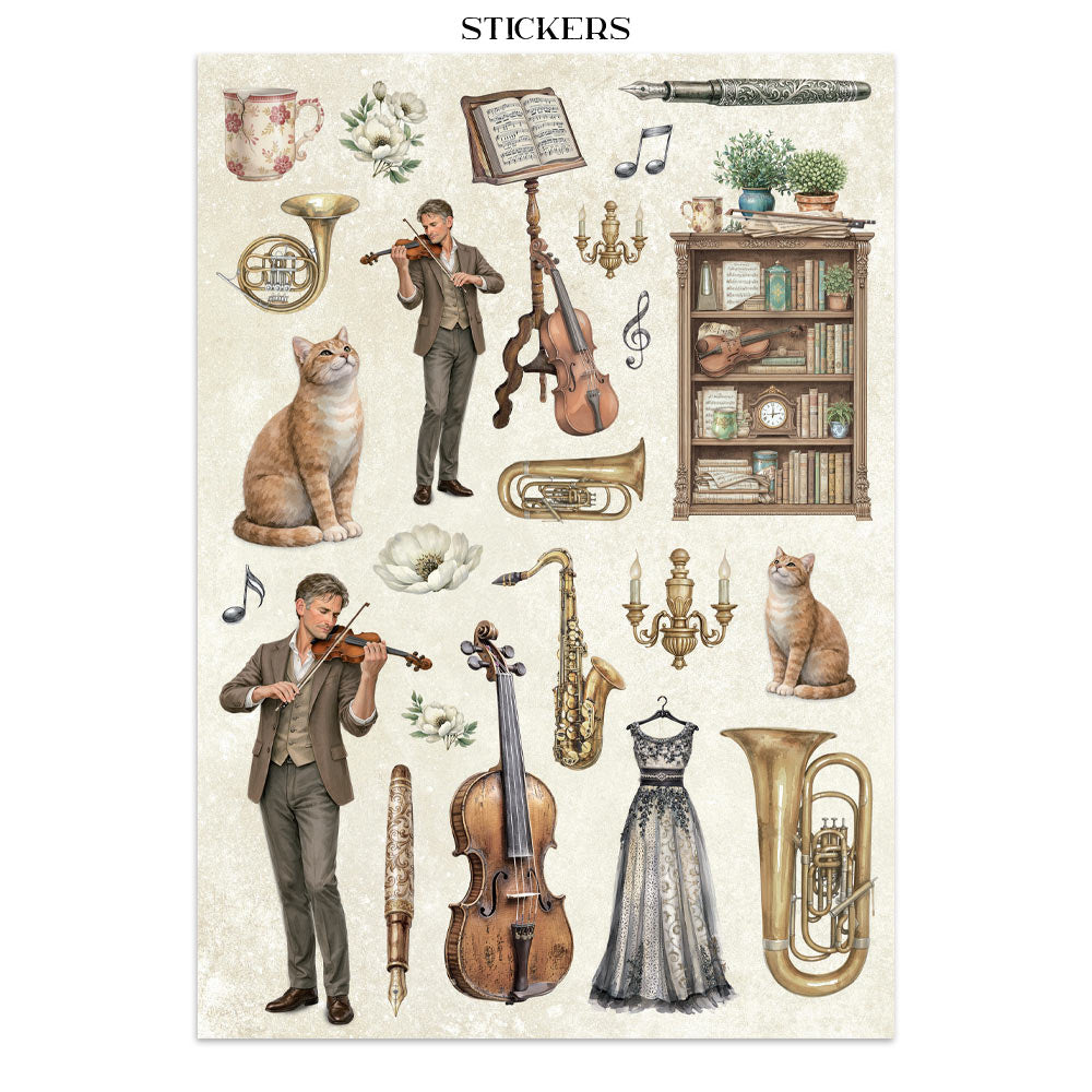 Stamperia Symphony Junk Journal Stickers, Backgrounds, Cut-Outs by Sara Alcobendas