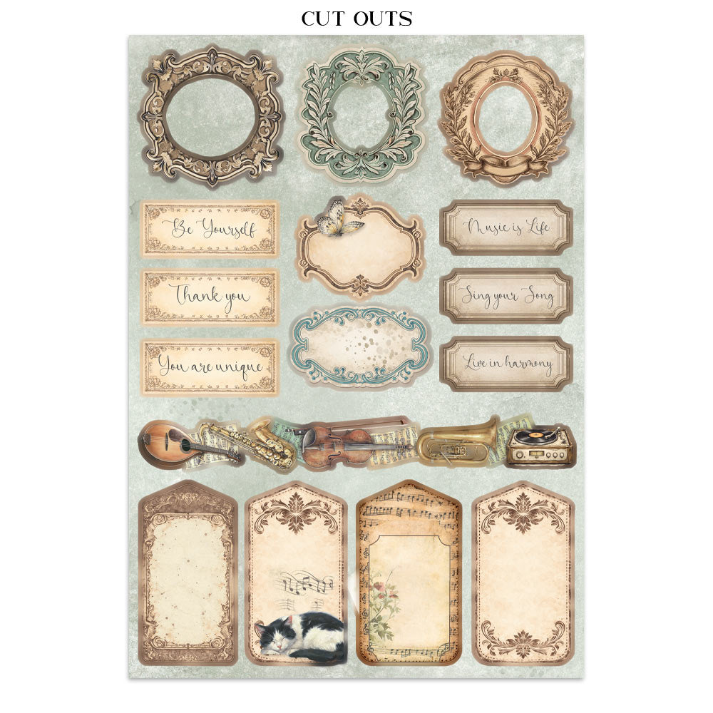 Stamperia Symphony Junk Journal Stickers, Backgrounds, Cut-Outs by Sara Alcobendas