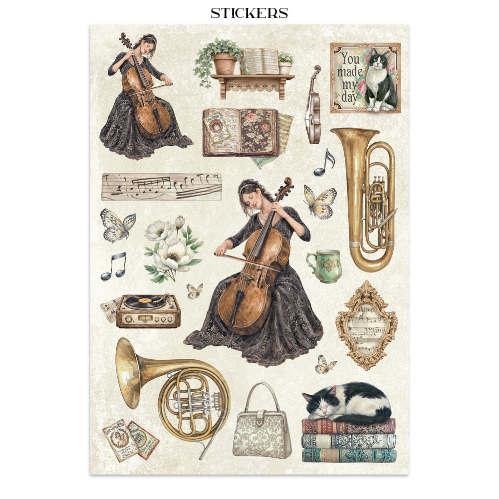 Stamperia Symphony Junk Journal Stickers, Backgrounds, Cut-Outs by Sara Alcobendas
