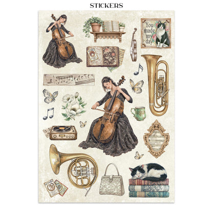 Stamperia Symphony Junk Journal Stickers, Backgrounds, Cut-Outs by Sara Alcobendas