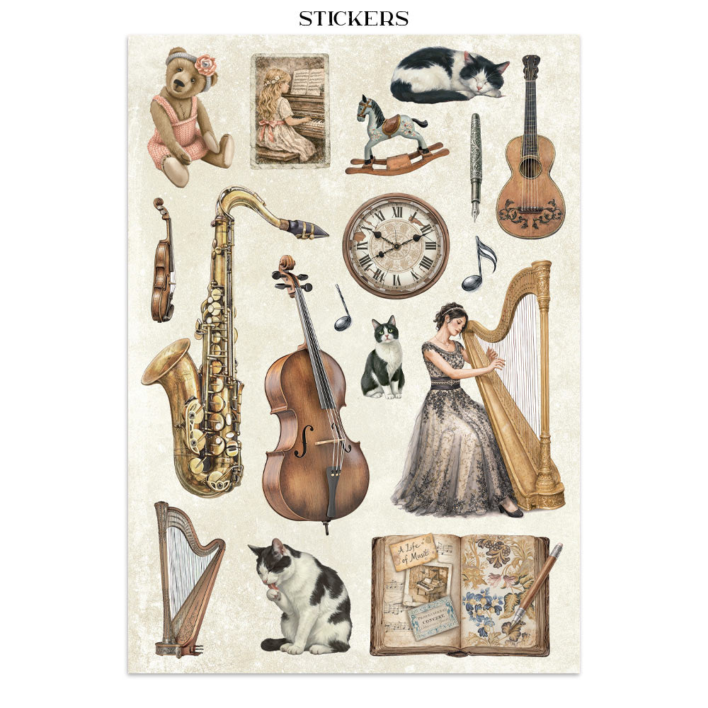 Stamperia Symphony Junk Journal Stickers, Backgrounds, Cut-Outs by Sara Alcobendas