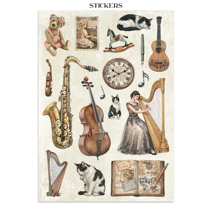 Stamperia Symphony Junk Journal Stickers, Backgrounds, Cut-Outs by Sara Alcobendas
