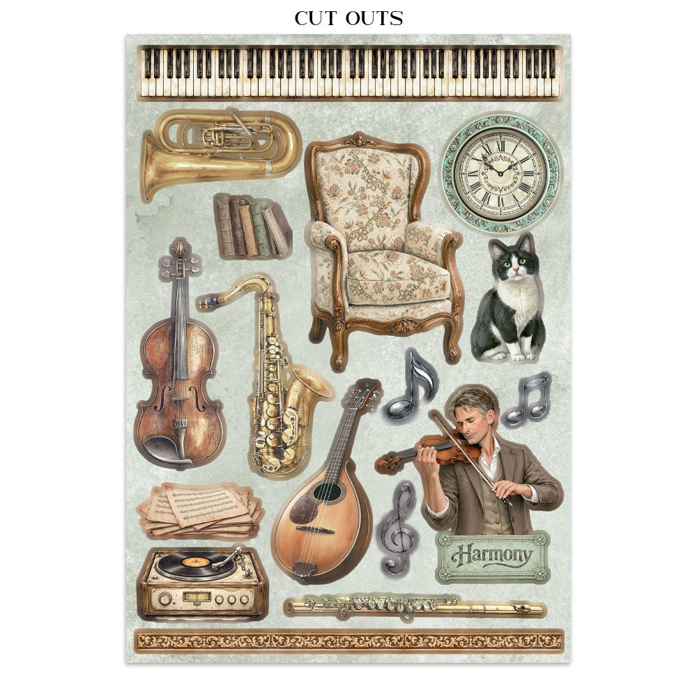 Stamperia Symphony Junk Journal Stickers, Backgrounds, Cut-Outs by Sara Alcobendas