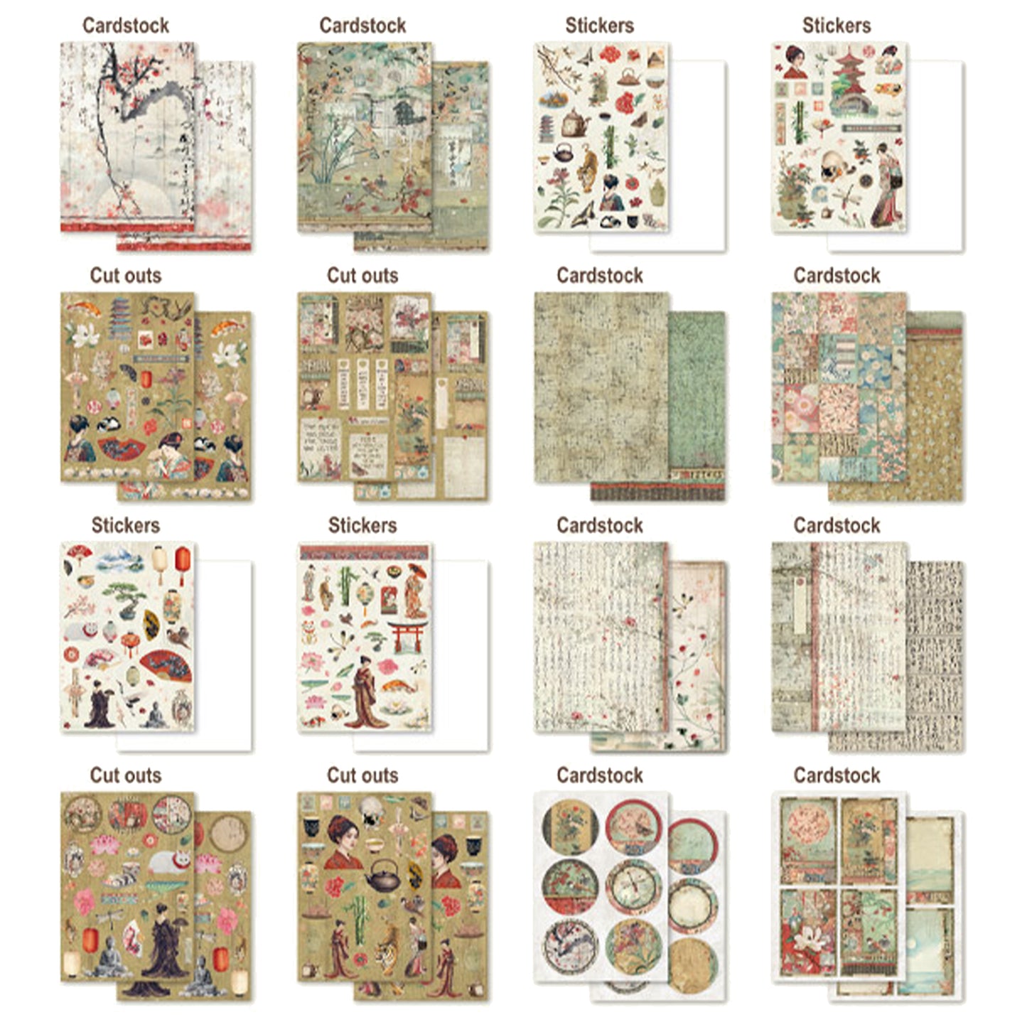 Stamperia Oriental Garden Junk Journal Stickers, Backgrounds, Cut-Outs