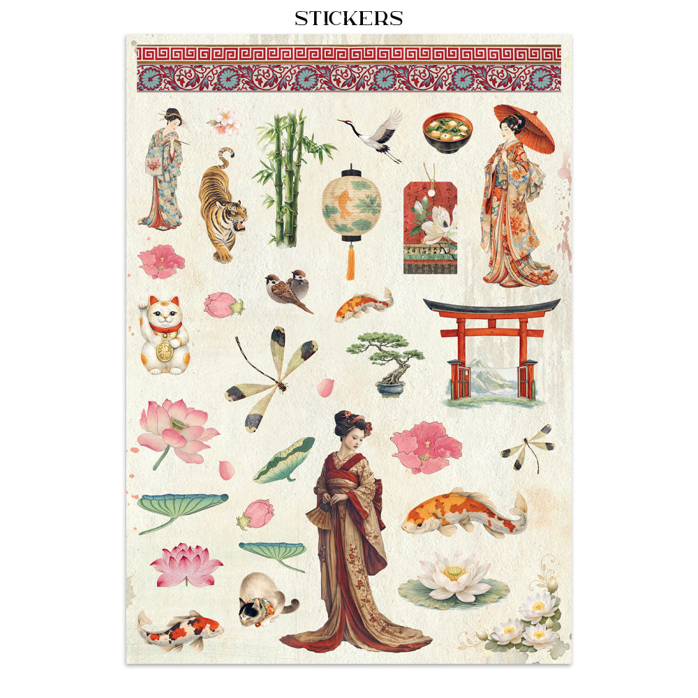 Stamperia Oriental Garden Junk Journal Stickers, Backgrounds, Cut-Outs