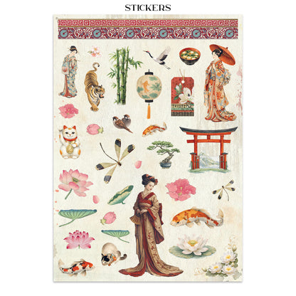 Stamperia Oriental Garden Junk Journal Stickers, Backgrounds, Cut-Outs