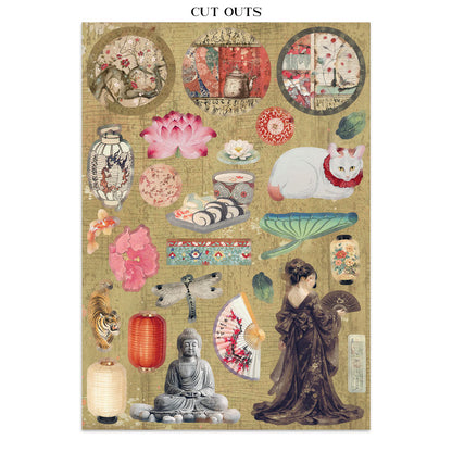 Stamperia Oriental Garden Junk Journal Stickers, Backgrounds, Cut-Outs