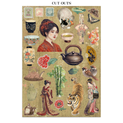 Stamperia Oriental Garden Junk Journal Stickers, Backgrounds, Cut-Outs