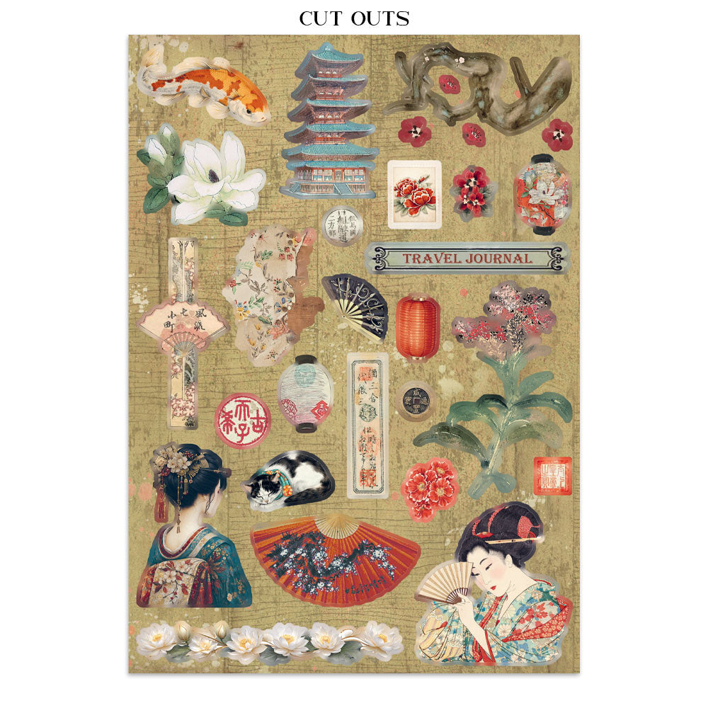 Stamperia Oriental Garden Junk Journal Stickers, Backgrounds, Cut-Outs