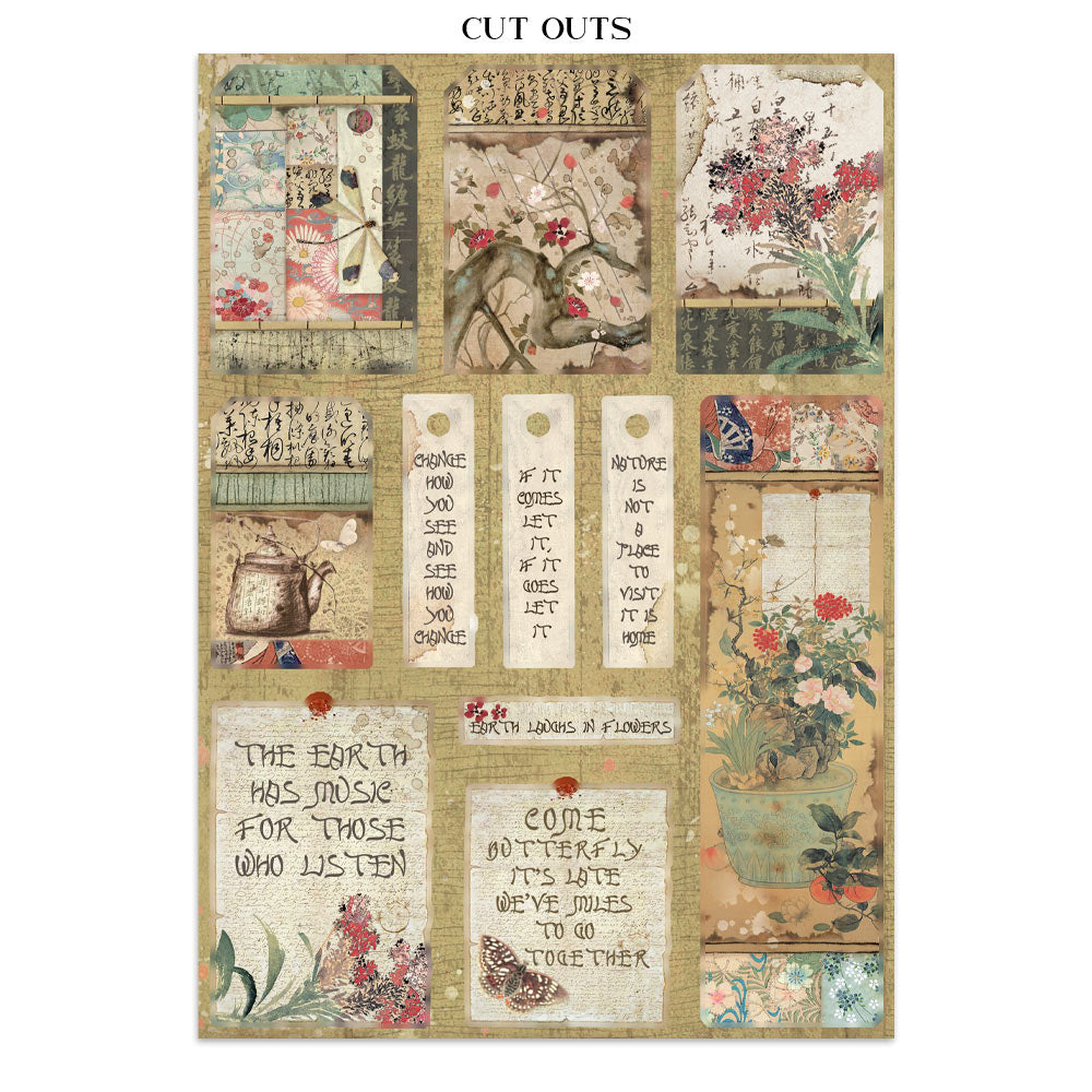 Stamperia Oriental Garden Junk Journal Stickers, Backgrounds, Cut-Outs