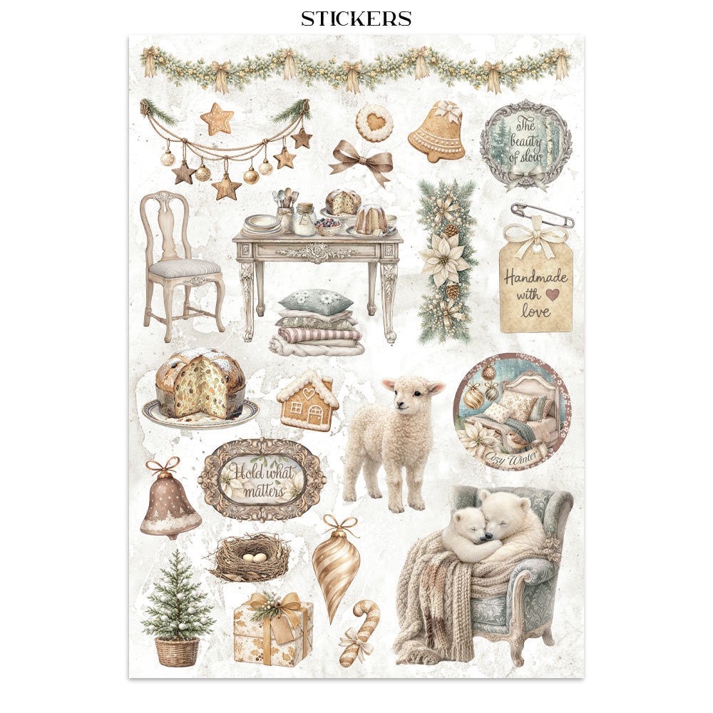 Stamperia White Christmas Junk Journal Stickers, Backgrounds, Cut-Outs by Cristina Radovan