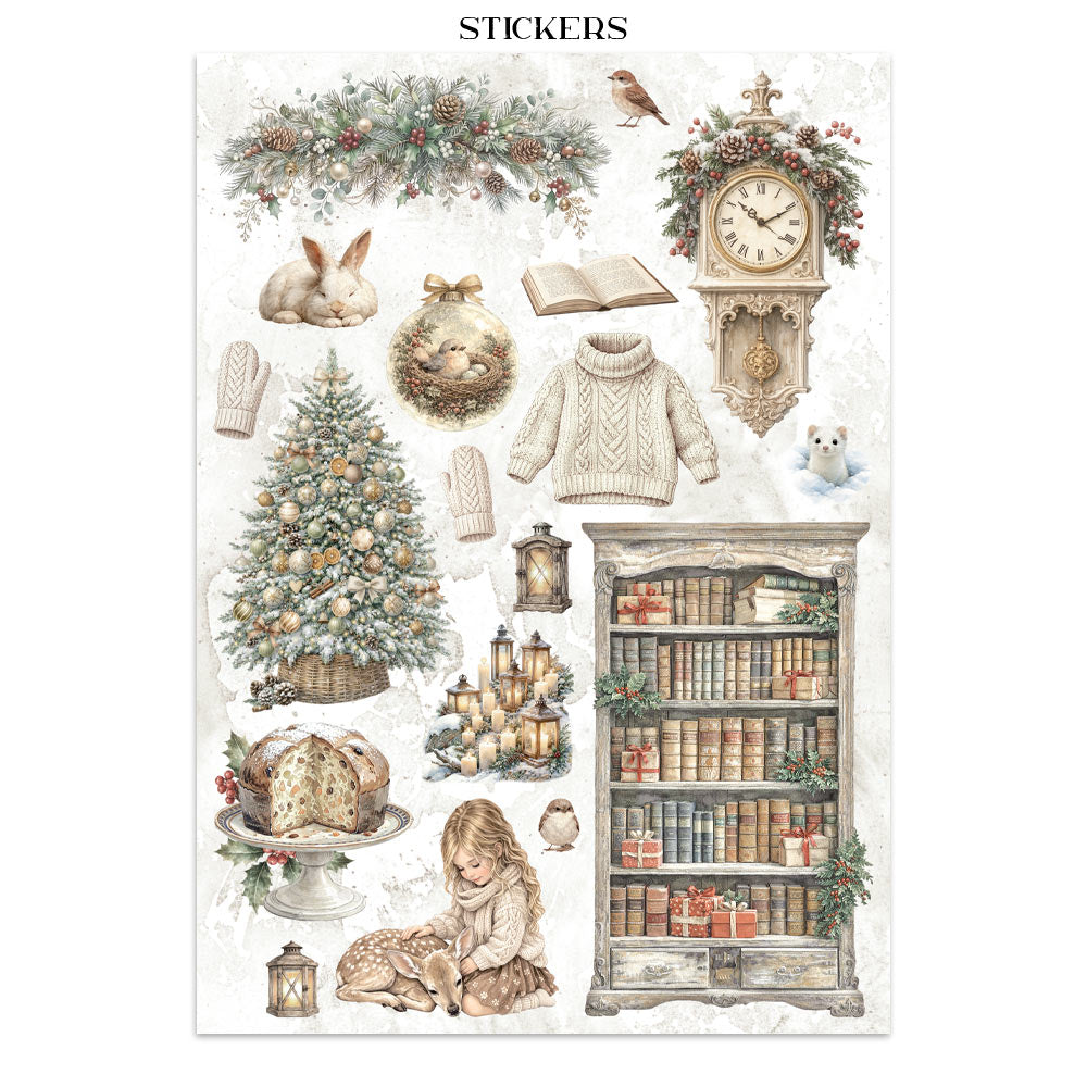 Stamperia White Christmas Junk Journal Stickers, Backgrounds, Cut-Outs by Cristina Radovan
