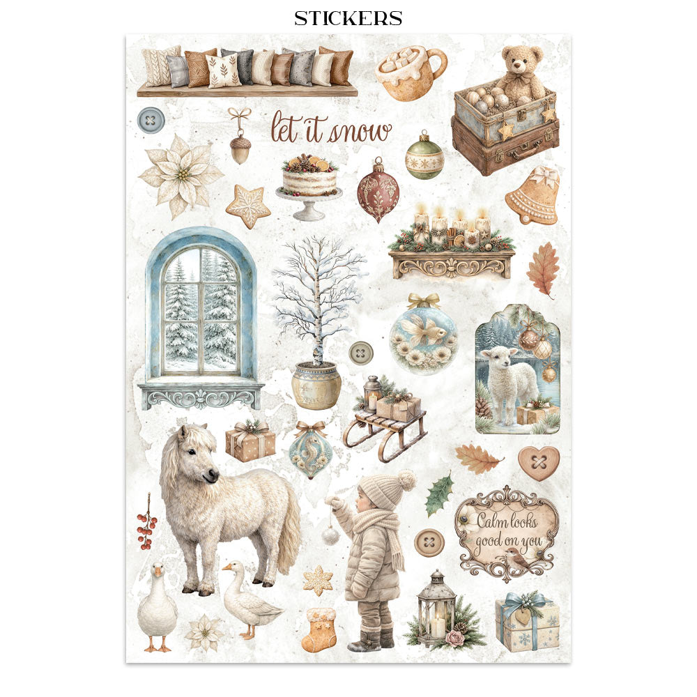 Stamperia White Christmas Junk Journal Stickers, Backgrounds, Cut-Outs by Cristina Radovan