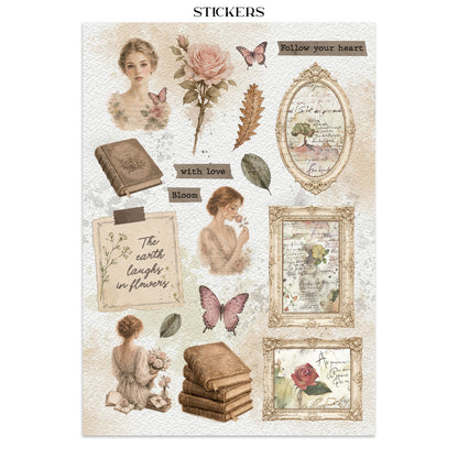 Stamperia Flowers and Poems Junk Journal Stickers, Backgrounds, Cut-Outs