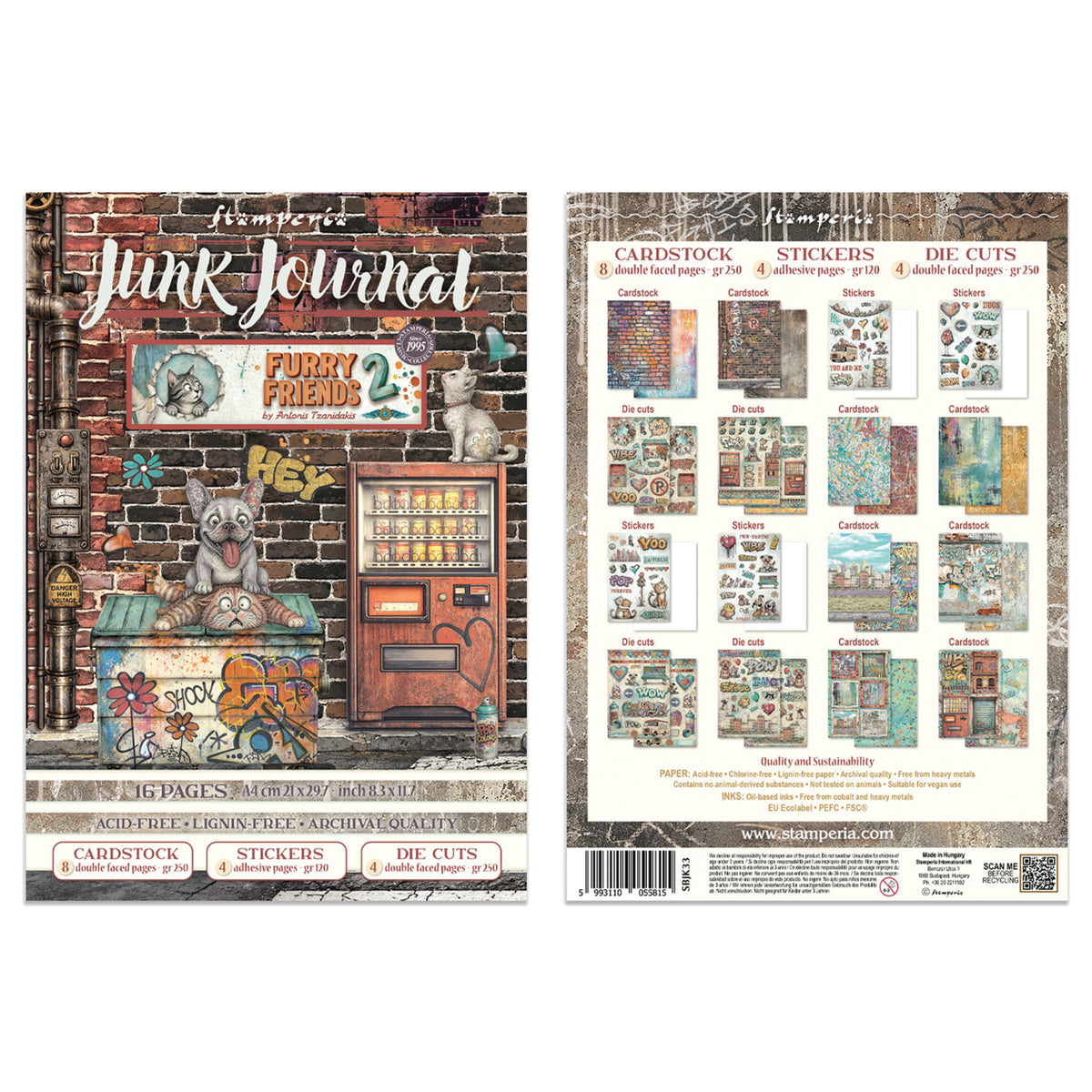 Stamperia Furry Friends 2 Junk Journal Stickers, Backgrounds, Cut-Outs by Antonis Tzanidakis