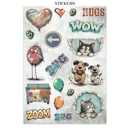 Stamperia Furry Friends 2 Junk Journal Stickers, Backgrounds, Cut-Outs by Antonis Tzanidakis