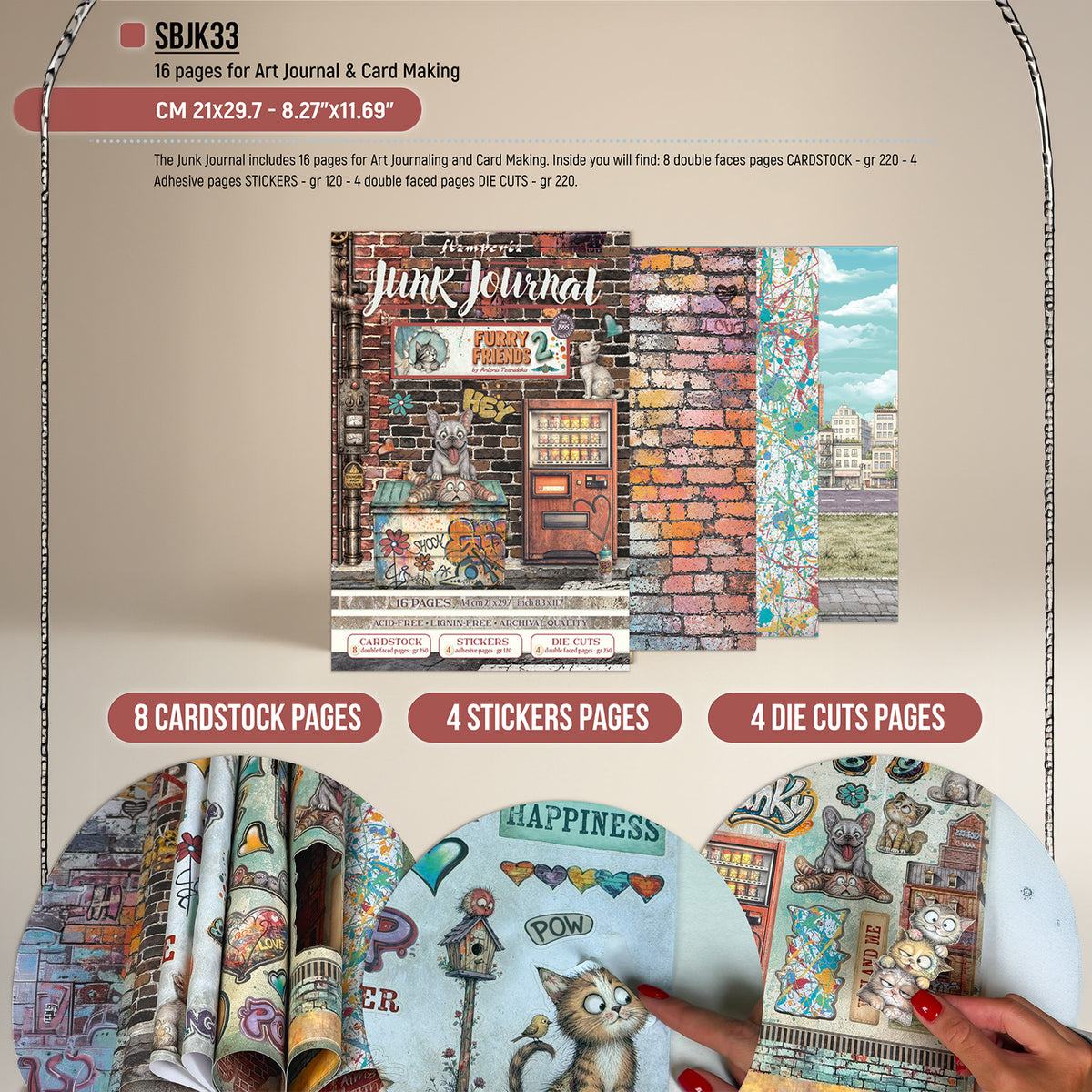 Stamperia Furry Friends 2 Junk Journal Stickers, Backgrounds, Cut-Outs by Antonis Tzanidakis