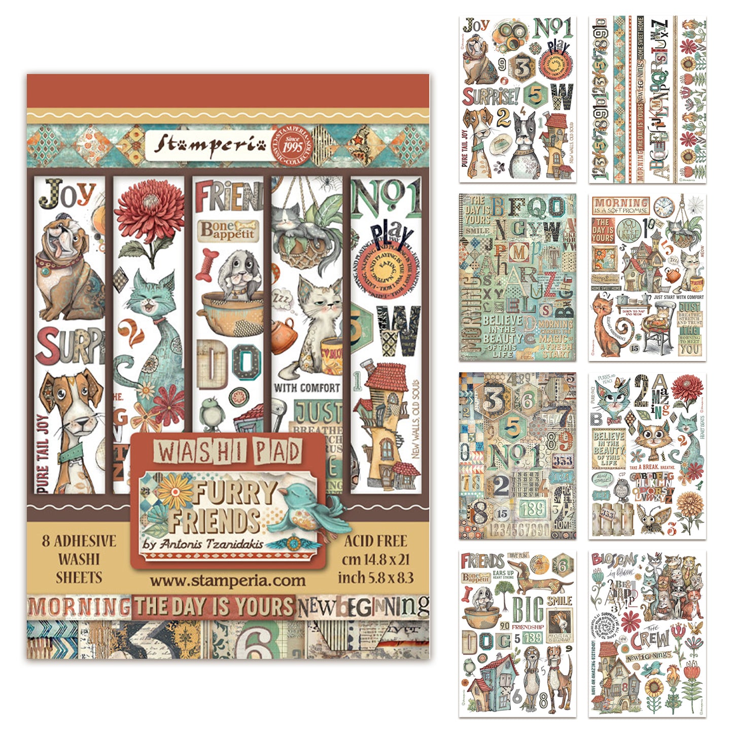 Stamperia Furry Friends A5 Washi Pad (8pcs)