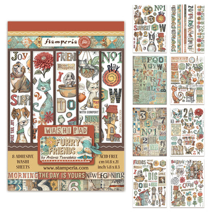 Stamperia Furry Friends A5 Washi Pad (8pcs)