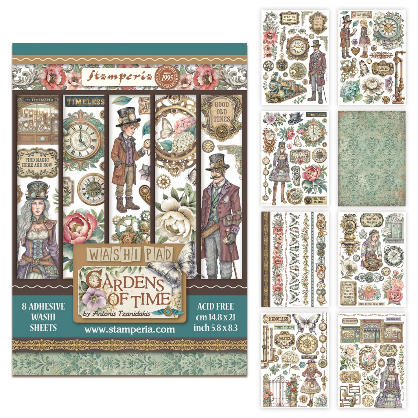 Stamperia Gardens of Time A5 Washi Pad (8pcs) (SBW32)