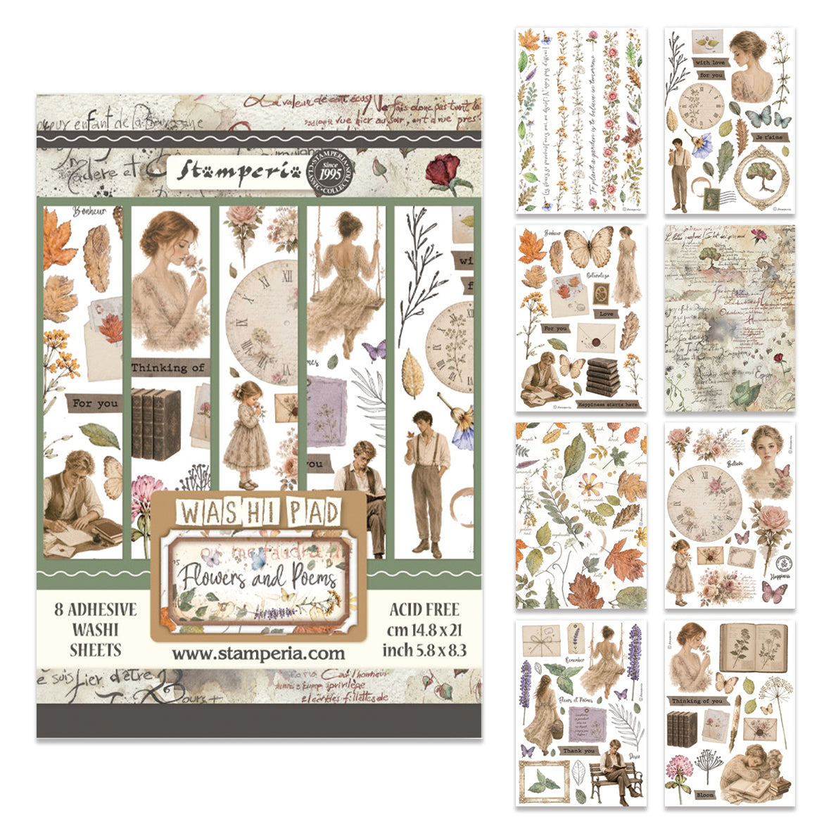 Stamperia Flowers and Poems A5 Washi Pad (8pcs)