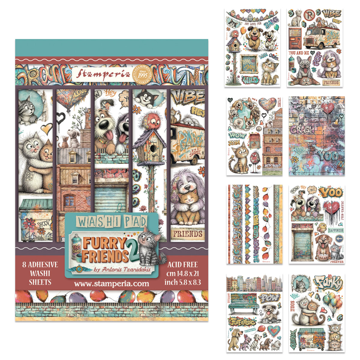 Stamperia Furry Friends 2 A5 Washi Pad (8pcs) by Antonis Tzanidakis Preorder*