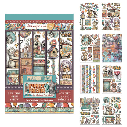 Stamperia Furry Friends 2 A5 Washi Pad (8pcs) by Antonis Tzanidakis Preorder*