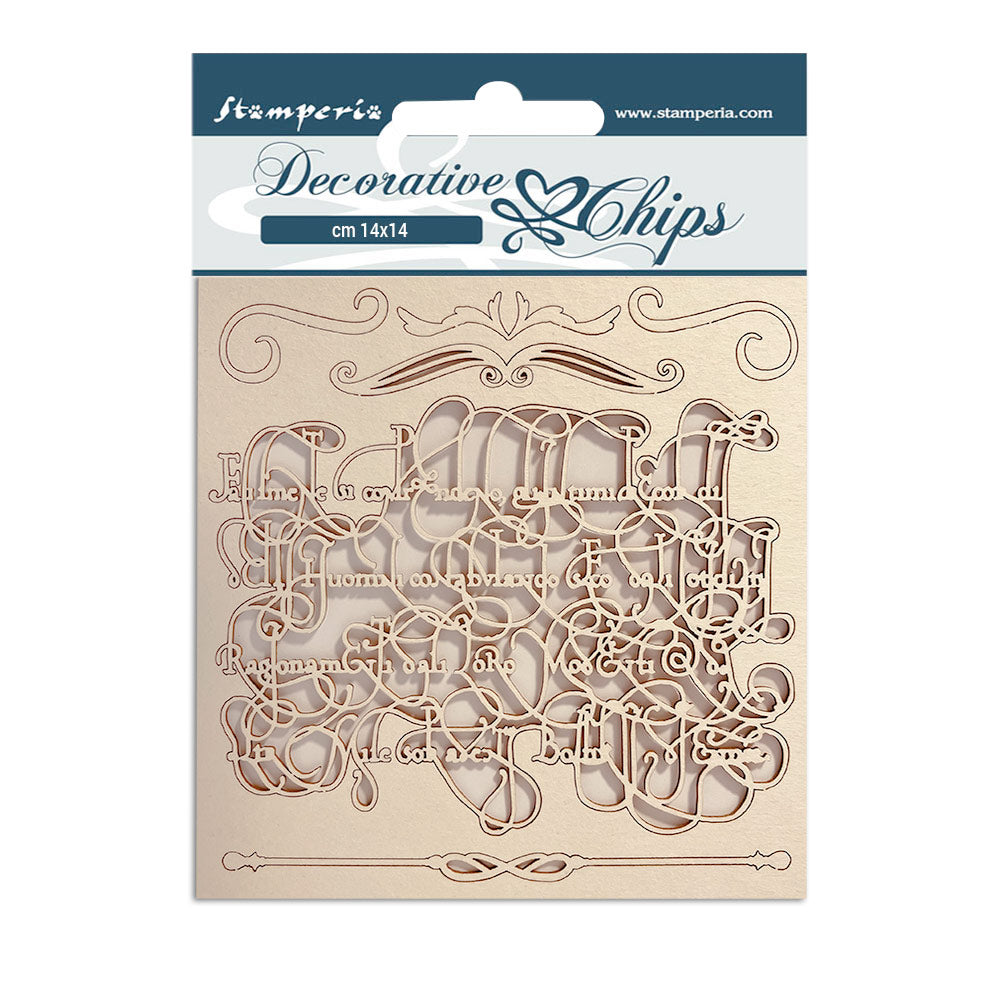 Stamperia 14x14 cm Decorative Chips Romantic Garden House Calligraphy